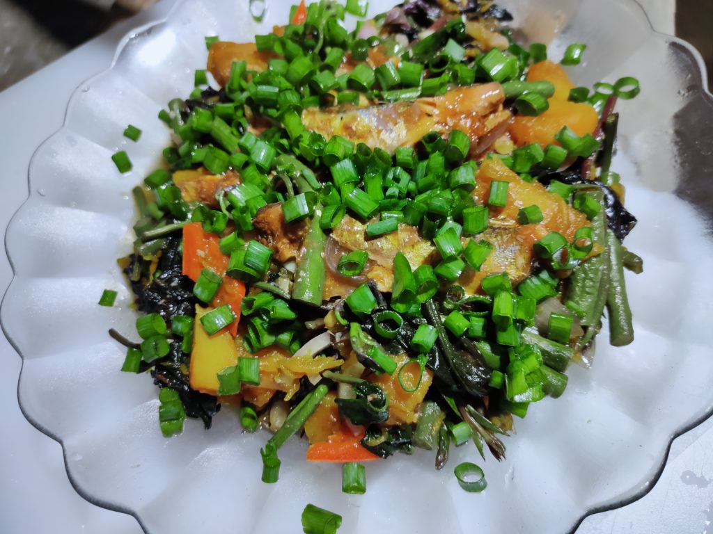 Talbos ng Kamote Salad with Spring Onion Leaves Toppings