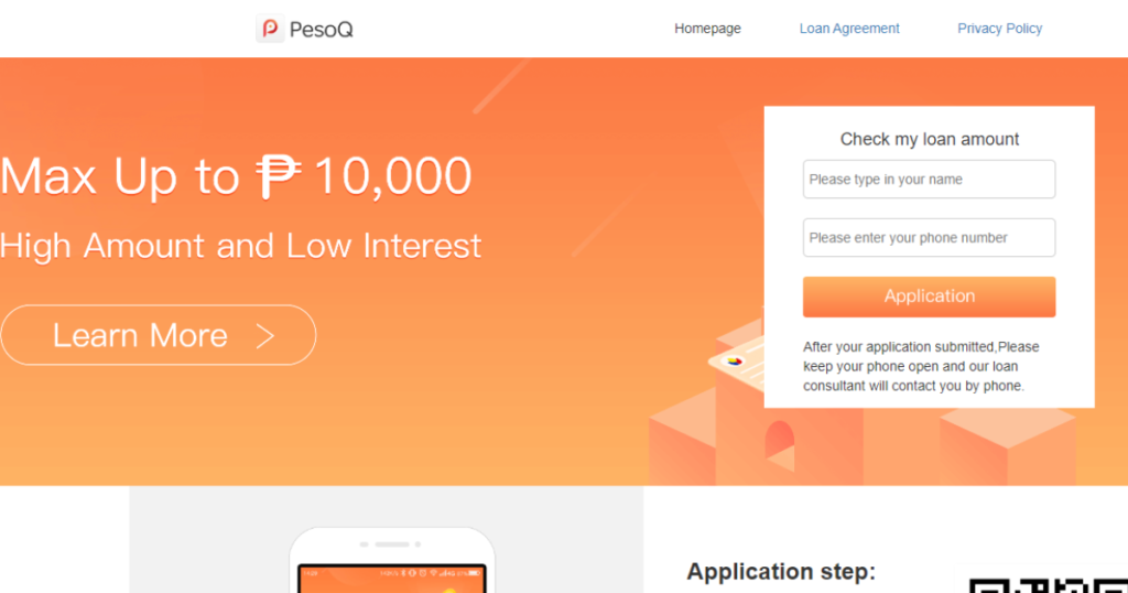 quick cash loan app- a picture showing the quick cash loan app PesoQ